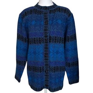 Vintage AY Women’s 100% Alpaca Button Front Cardigan Sweater Blue Size Medium